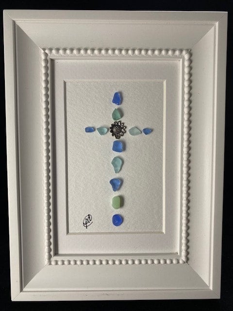 宝物♡Sea glass art Sea Glass Crocodile - Alligator - Seaglass Art Mosaic Matted